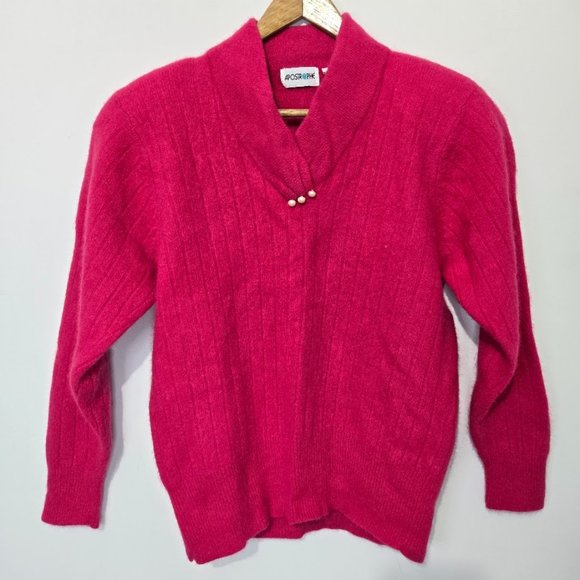 Apostrophe Womens Pink Lambswool Angora Sweater Sz 1X 80s Grannycore Preppy Work - Picture 1 of 9
